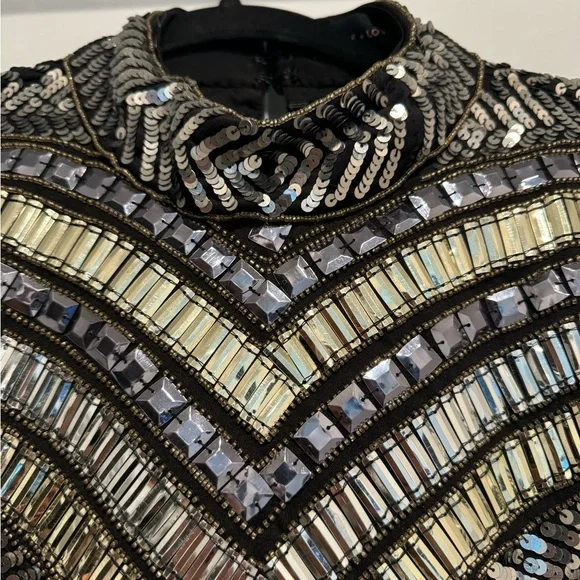 Peace + Love Black High Neck Embellished Bodycon Dress - Picture 3 of 16